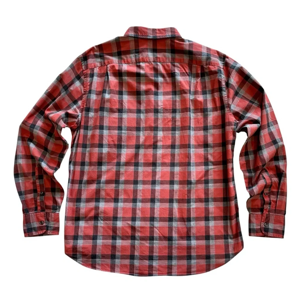 J.Crew 2-Ply Cotton Button Down Shirt Red Gray Black Check Plaid Long Sleeve L